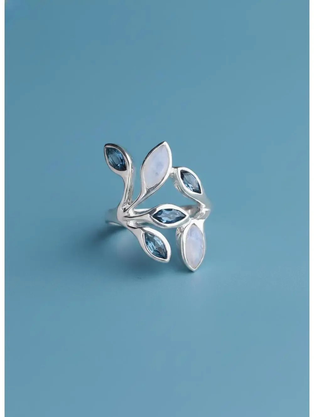London Blue Topaz Moonstone 925 Sterling Silver Size 9 Ring